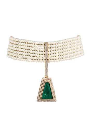Auraa Trends Green Pearl Choker Necklace Set Online at Aza Fashions Auraa Trends_Green Pearl Choker Necklace Set _Online_at_Aza_Fashions