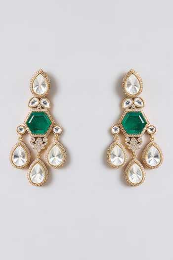 Auraa Trends_Green Emerald Hexagon Stone Necklace Set _at_Aza_Fashions