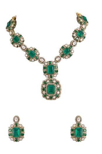 Auraa Trends_Emerald Green Statement Necklace Set _Online_at_Aza_Fashions