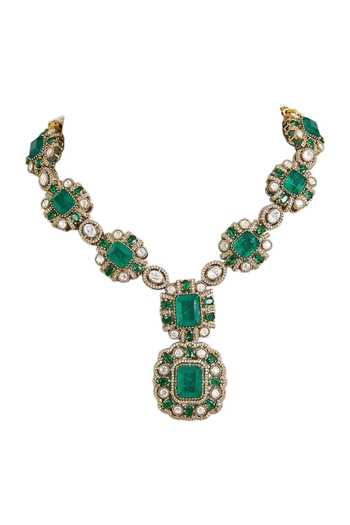 Shop_Auraa Trends_Emerald Green Statement Necklace Set _Online_at_Aza_Fashions
