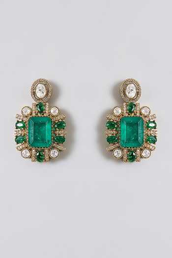 Auraa Trends_Emerald Green Statement Necklace Set _at_Aza_Fashions