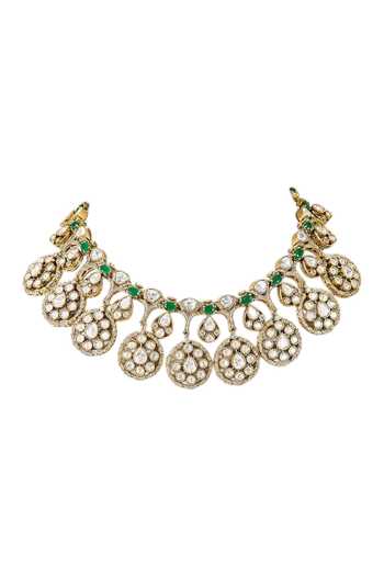 Auraa Trends Green Floral Carved Necklace Set Online at Aza Fashions Auraa Trends_Green Floral Carved Necklace Set _Online_at_Aza_Fashions