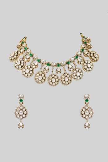 Shop Auraa Trends Green Floral Carved Necklace Set at Aza Fashions Shop_Auraa Trends_Green Floral Carved Necklace Set _at_Aza_Fashions