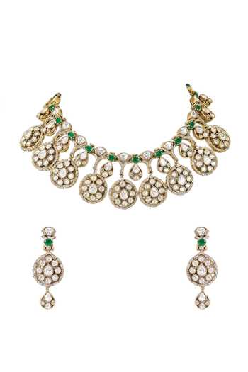 Shop Auraa Trends Green Floral Carved Necklace Set Online at Aza Fashions Shop_Auraa Trends_Green Floral Carved Necklace Set _Online_at_Aza_Fashions