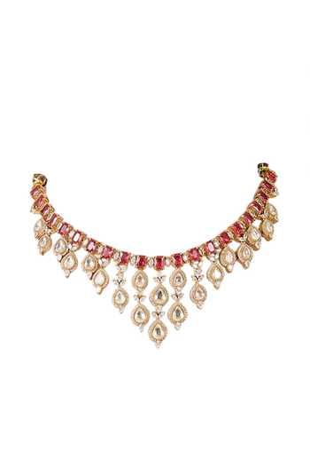 Auraa Trends Red Stone Kundan Choker Necklace Set Online at Aza Fashions Auraa Trends_Red Stone Kundan Choker Necklace Set _Online_at_Aza_Fashions
