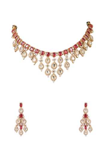 Buy Auraa Trends Red Stone Kundan Choker Necklace Set Online at Aza Fashions Buy_Auraa Trends_Red Stone Kundan Choker Necklace Set _Online_at_Aza_Fashions