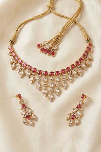 Auraa Trends Red Stone Kundan Choker Necklace Set 