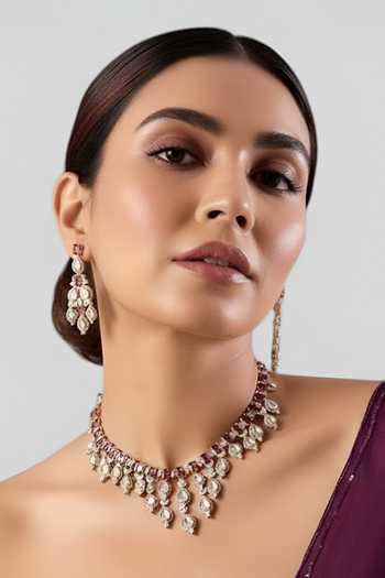 Auraa Trends Red Stone Kundan Choker Necklace Set 