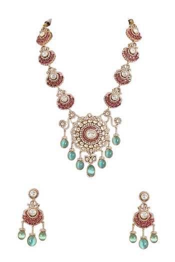 Auraa Trends Pink Kundan Polki Necklace Set Online at Aza Fashions Auraa Trends_Pink Kundan Polki Necklace Set _Online_at_Aza_Fashions