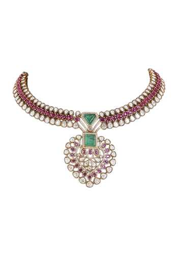 Buy Auraa Trends Pink Kundan Polki Choker Necklace Set Online at Aza Fashions Buy_Auraa Trends_Pink Kundan Polki Choker Necklace Set _Online_at_Aza_Fashions