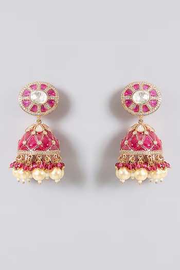 Auraa Trends_Pink Ruby Kundan Polki Choker Necklace Set _Online_at_Aza_Fashions
