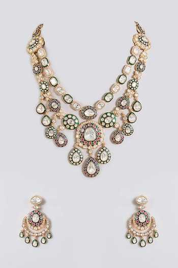 Shop Auraa Trends Multi Color Meenakari Kundan Polki Long Necklace Set at Aza Fashions Shop_Auraa Trends_Multi Color Meenakari Kundan Polki Long Necklace Set _at_Aza_Fashions