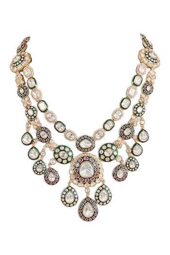 Shop Auraa Trends Multi Color Meenakari Kundan Polki Long Necklace Set Online at Aza Fashions Shop_Auraa Trends_Multi Color Meenakari Kundan Polki Long Necklace Set _Online_at_Aza_Fashions
