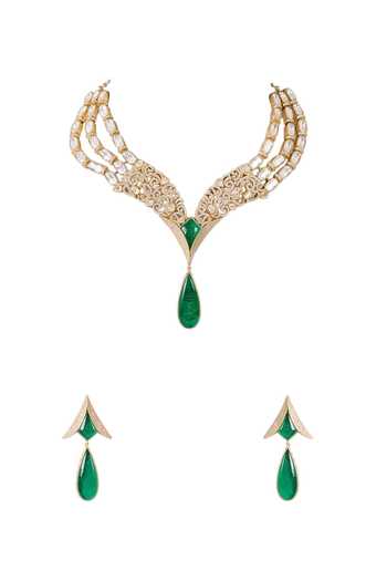 Auraa Trends_Green Imitation Diamond Necklace Set _Online_at_Aza_Fashions