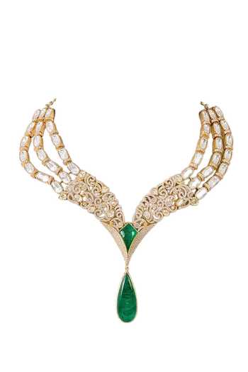 Shop_Auraa Trends_Green Imitation Diamond Necklace Set _Online_at_Aza_Fashions