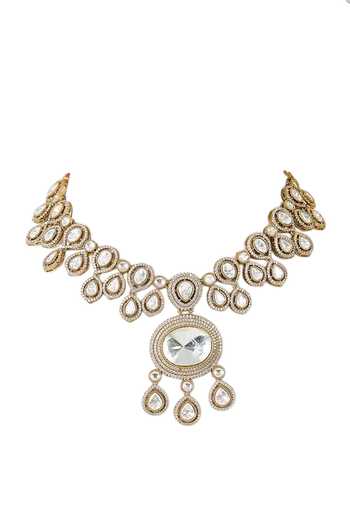 Auraa Trends_Gold Plated Imitation Diamond Necklace Set _Online_at_Aza_Fashions