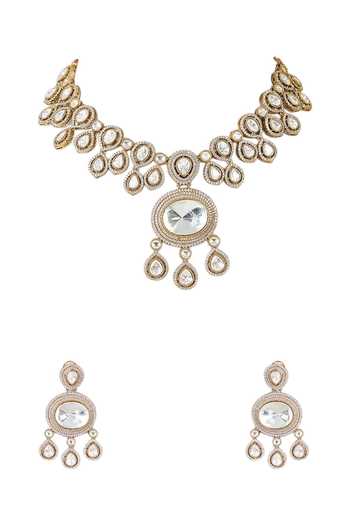 Shop_Auraa Trends_Gold Plated Imitation Diamond Necklace Set _Online_at_Aza_Fashions