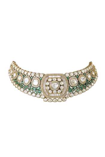 Auraa Trends Green Emerald Kundan Choker Set Online at Aza Fashions Auraa Trends_Green Emerald Kundan Choker Set _Online_at_Aza_Fashions