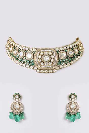 Auraa Trends Emerald Green Kundan Choker Set 