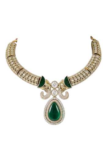 Auraa Trends_Green Stone Studded Choker Set _Online_at_Aza_Fashions