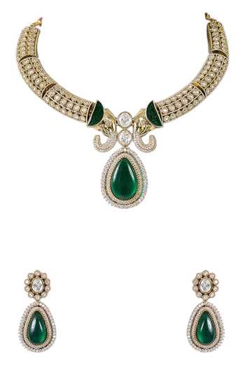 Shop_Auraa Trends_Green Stone Studded Choker Set _Online_at_Aza_Fashions