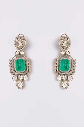 Shop_Auraa Trends_Green Emerald Kundan Choker Necklace Set _Online_at_Aza_Fashions