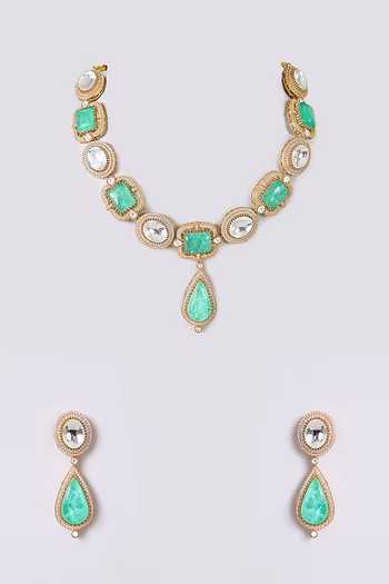 Auraa Trends Mint Green Stone Necklace Set 