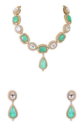 Auraa Trends_Mint Green Stone Necklace Set _Online_at_Aza_Fashions