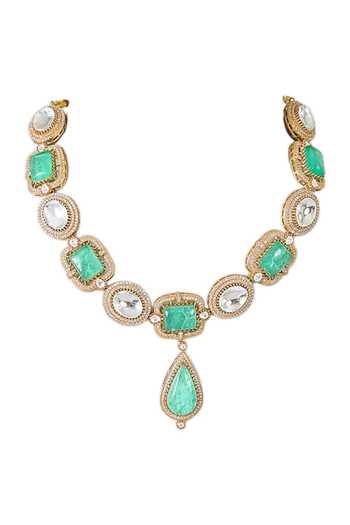 Buy_Auraa Trends_Mint Green Stone Necklace Set _Online_at_Aza_Fashions