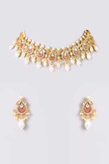 Auraa Trends Kundan Pearl Choker Necklace Set 