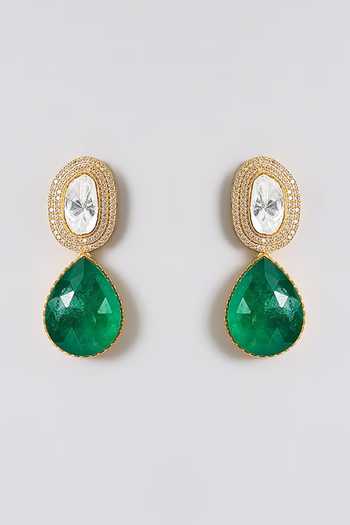 Auraa Trends_Green Emerald Teardrop Necklace Set _Online_at_Aza_Fashions