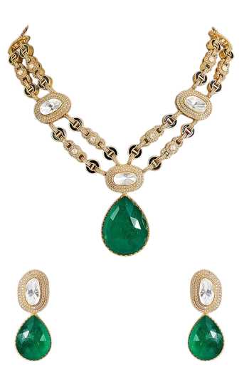 Buy_Auraa Trends_Green Emerald Teardrop Necklace Set _Online_at_Aza_Fashions