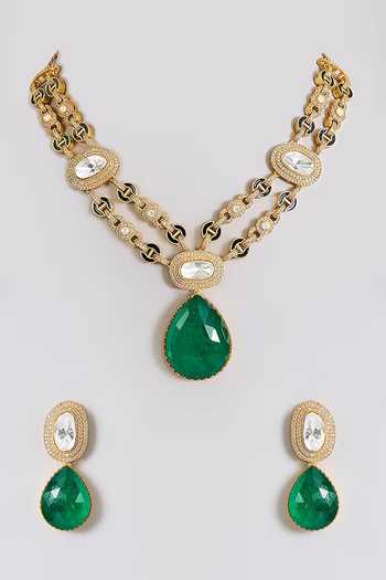 Auraa Trends Emerald Green Teardrop Necklace Set 