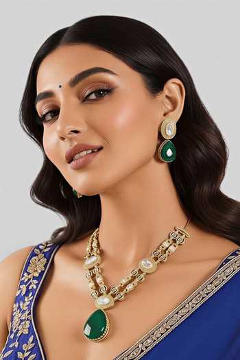 Auraa Trends Emerald Green Teardrop Necklace Set 