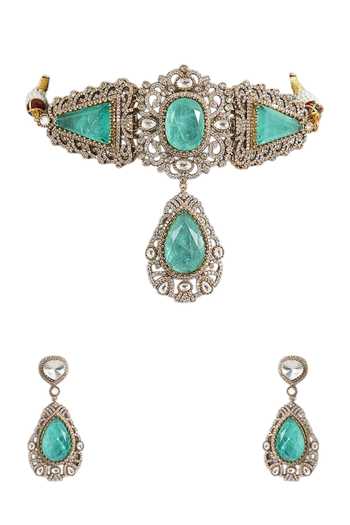 Buy_Auraa Trends_Green Aqua Stone Choker Necklace Set _Online_at_Aza_Fashions