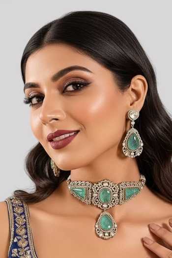 Auraa Trends  Aqua Green Stone Choker Necklace Set 
