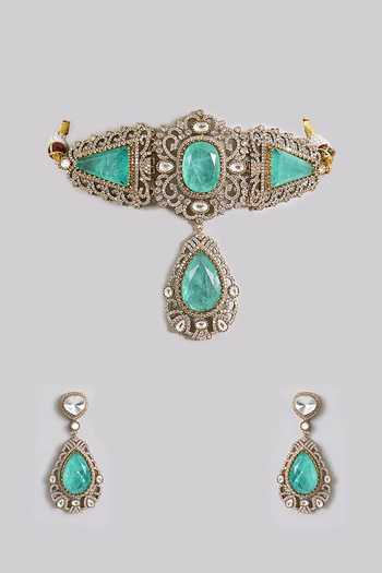 Auraa Trends  Aqua Green Stone Choker Necklace Set 