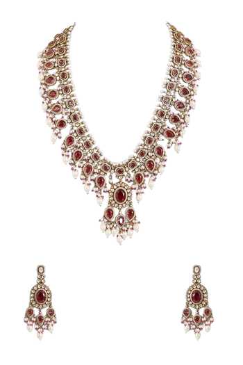 Buy Auraa Trends Red Royal Kundan Embellished Necklace Set Online at Aza Fashions Buy_Auraa Trends_Red Royal Kundan Embellished Necklace Set _Online_at_Aza_Fashions