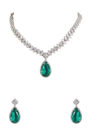 Auraa Trends Green White Finish Imitation Diamond Necklace Set Online at Aza Fashions Auraa Trends_Green White Finish Imitation Diamond Necklace Set _Online_at_Aza_Fashions