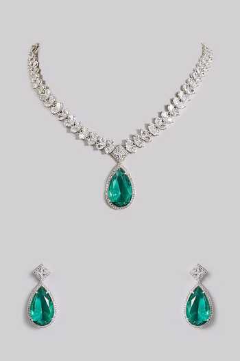 Auraa Trends White Finish Imitation Diamond Necklace Set