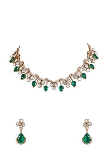 Auraa Trends_Green Emerald Elegance Statement Necklace Set _Online_at_Aza_Fashions