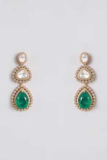 Auraa Trends Green Layered Emerald Kundan Necklace Set Online at Aza Fashions Auraa Trends_Green Layered Emerald Kundan Necklace Set _Online_at_Aza_Fashions