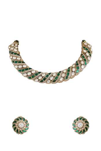 Auraa Trends_Green Emerald Spiral Statement Necklace Set _Online_at_Aza_Fashions