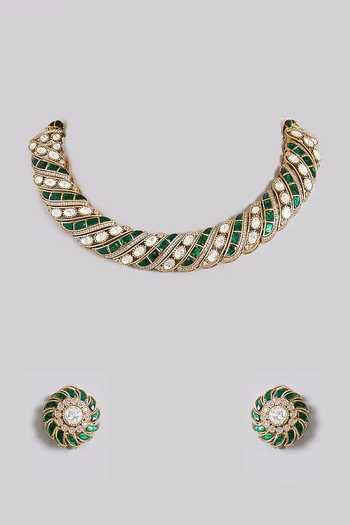 Auraa Trends Emerald Spiral Statement Necklace Set 