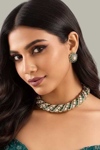 Auraa Trends Emerald Spiral Statement Necklace Set 