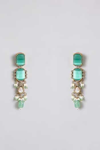 Auraa Trends_Green Mint Stone And Pearl Choker Set _Online_at_Aza_Fashions