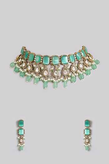 Auraa Trends Mint Green Stone & Pearl Choker Set 