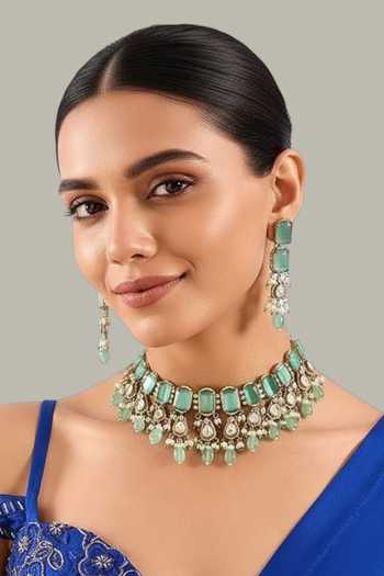 Auraa Trends Mint Green Stone & Pearl Choker Set 