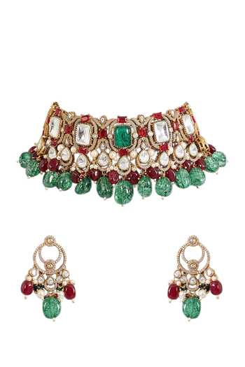 Buy Auraa Trends Multi Color Stone Embellished Choker Necklace Set Online at Aza Fashions Buy_Auraa Trends_Multi Color Stone Embellished Choker Necklace Set _Online_at_Aza_Fashions