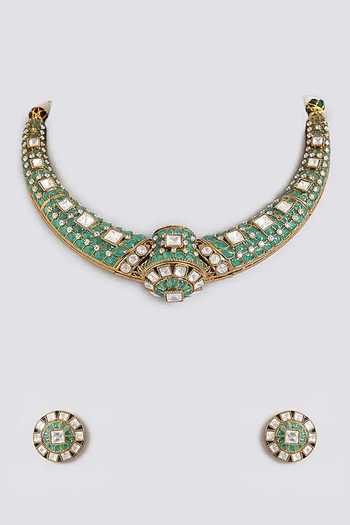 Auraa Trends Green Kundan Polki Choker Necklace Set 